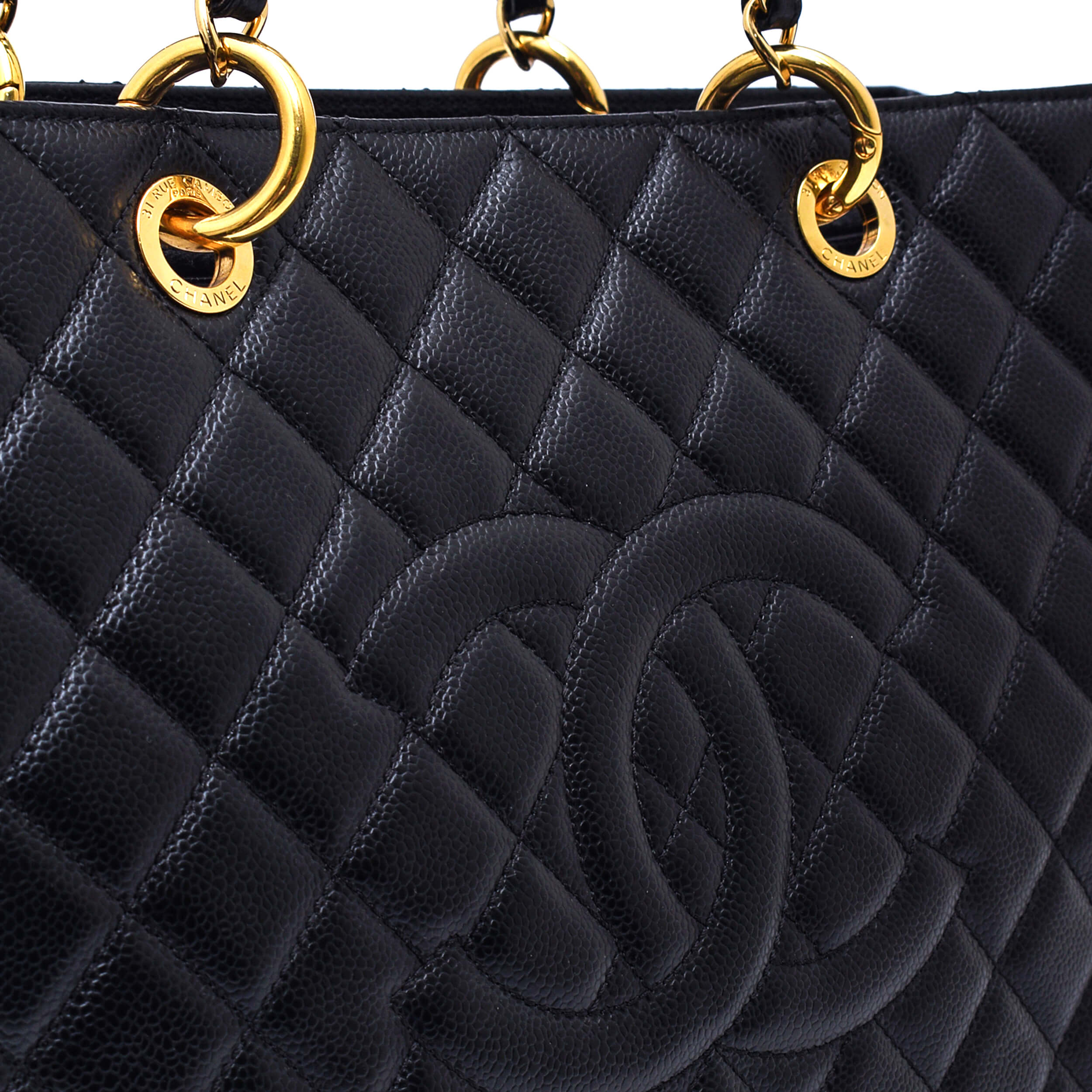 Chanel - Black Quilted Caviar Leather GTS Large Shopping Tote Bag